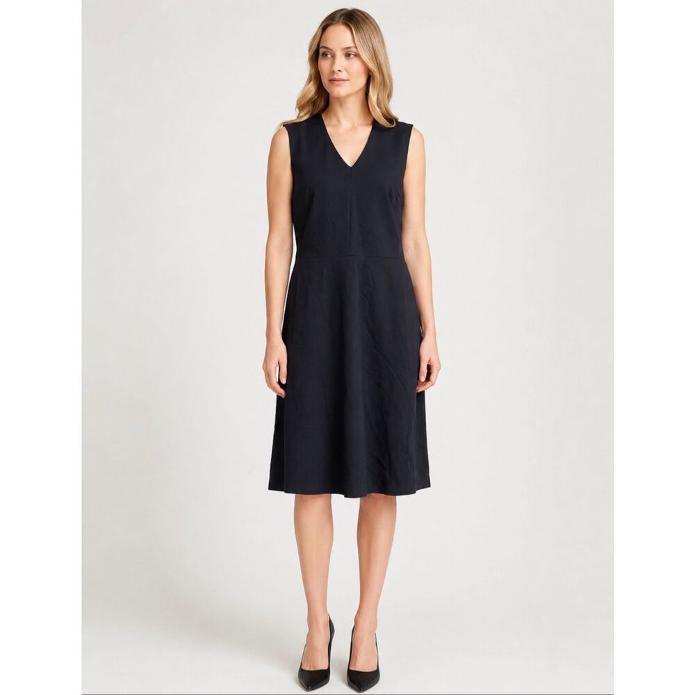 MM LaFleur Black Sheath Dress 12 Sleeveless Career Minimalist Stretch Midi
